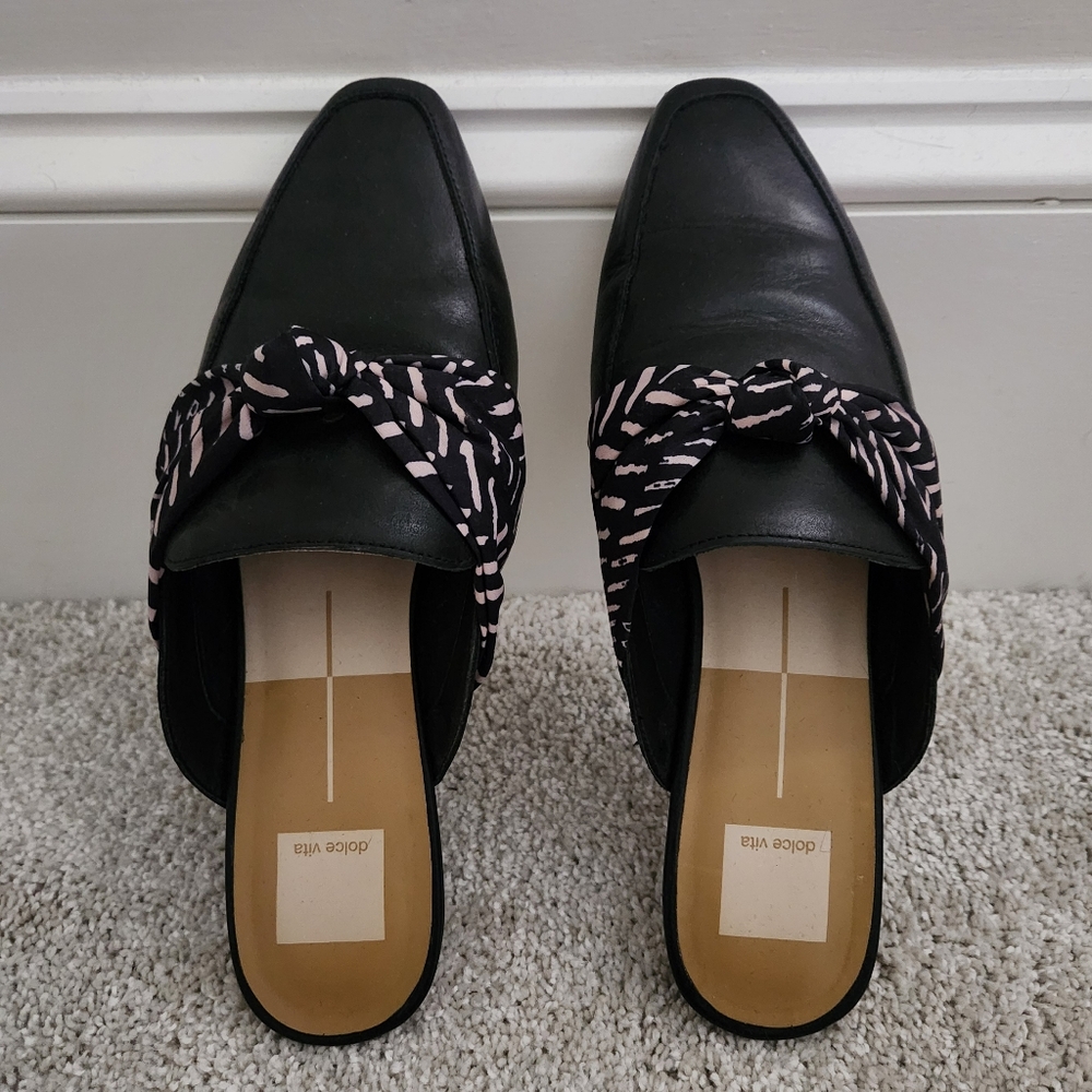 Dolce Vita Black and Pink Mules with Chic Bow Detail